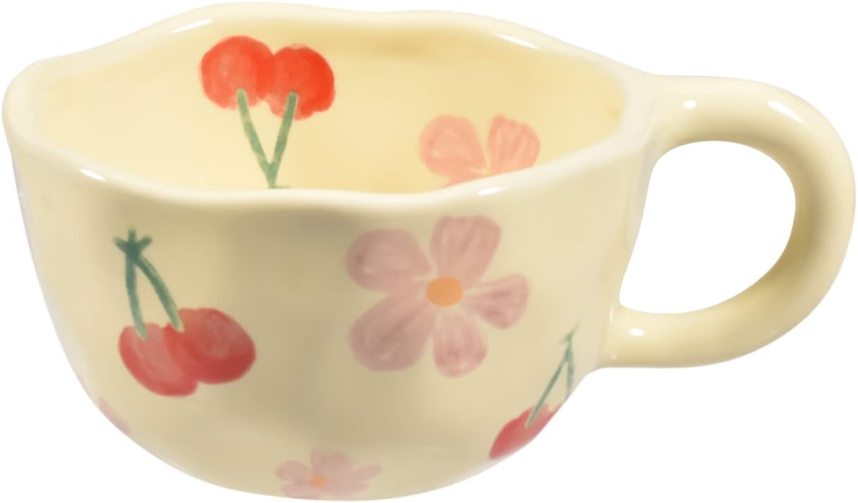 Koythin 4-Piece Ceramic Coffee Mugs, Creative Flower Mug for Office and Home, 8.5 oz/250 ml for Latte Tea Milk (Blue Flower, Orange Flower, Pink Cherry, Purple Tulip)