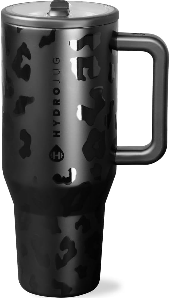 HydroJug Traveler - 32 oz Water Bottle with Handle & Flip Straw - Fits in Cup Holder, Leak Resistant Tumbler-Reusable Insulated Stainless Steel & Rubber Base - Gifts for Women & Men, Cream