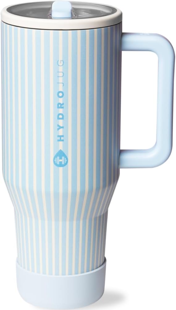 HydroJug Traveler - 32 oz Water Bottle with Handle & Flip Straw - Fits in Cup Holder, Leak Resistant Tumbler-Reusable Insulated Stainless Steel & Rubber Base - Gifts for Women & Men, Cream