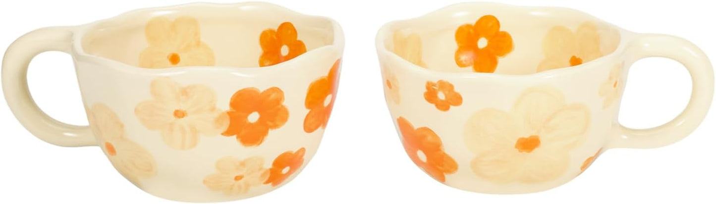 Koythin 4-Piece Ceramic Coffee Mugs, Creative Flower Mug for Office and Home, 8.5 oz/250 ml for Latte Tea Milk (Blue Flower, Orange Flower, Pink Cherry, Purple Tulip)