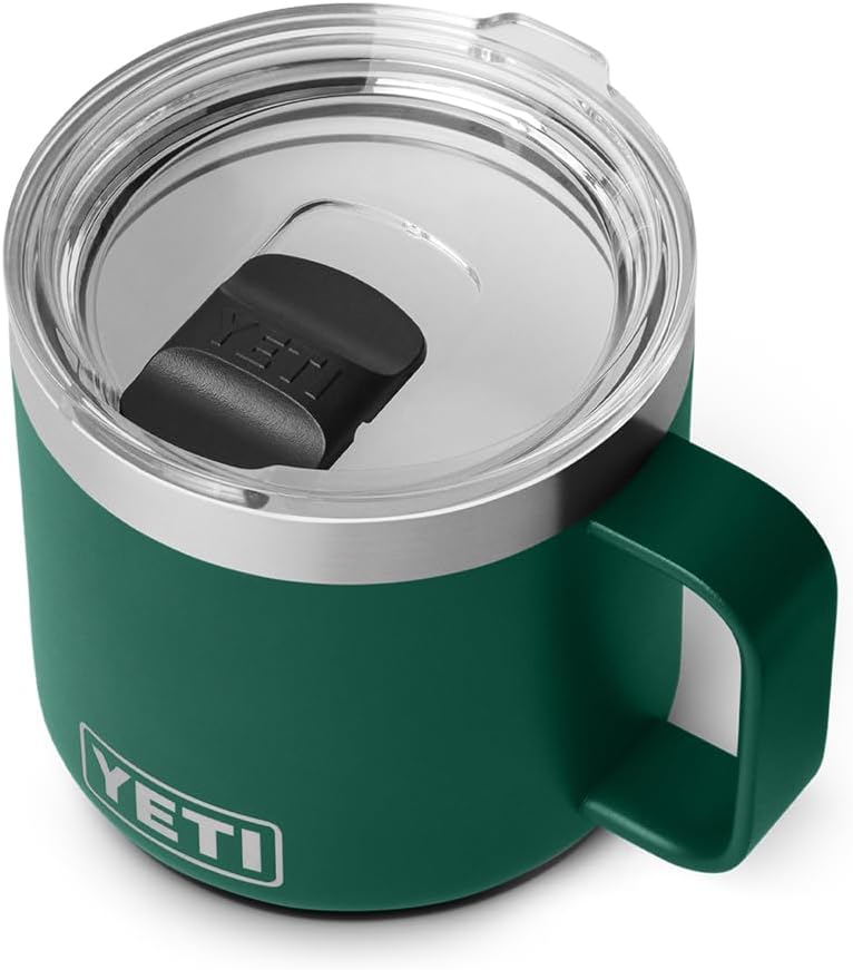 YETI Rambler 14 oz Ceramic Lined Stackable Mug, Vacuum Insulated, Stainless Steel with MagSlider Lid, Black Forest Green