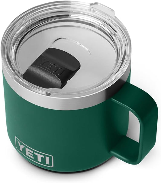 YETI Rambler 14 oz Ceramic Lined Stackable Mug, Vacuum Insulated, Stainless Steel with MagSlider Lid, Black Forest Green