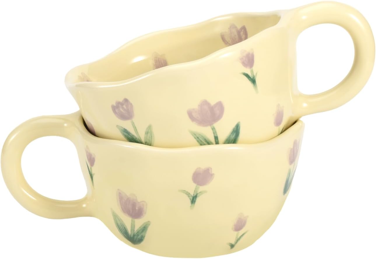 Koythin 4-Piece Ceramic Coffee Mugs, Creative Flower Mug for Office and Home, 8.5 oz/250 ml for Latte Tea Milk (Blue Flower, Orange Flower, Pink Cherry, Purple Tulip)