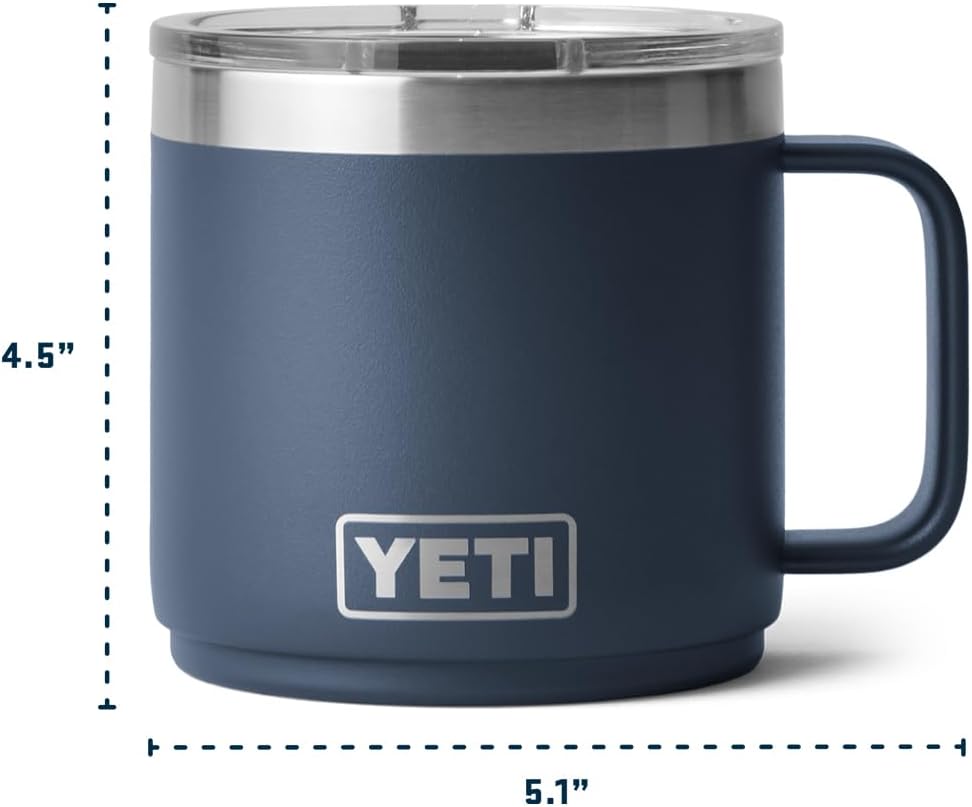 YETI Rambler 14 oz Ceramic Lined Stackable Mug, Vacuum Insulated, Stainless Steel with MagSlider Lid, Black Forest Green