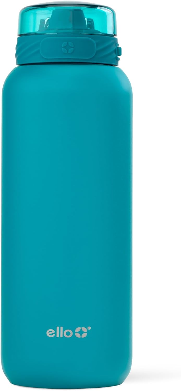 Ello Cooper 22oz Stainless Steel Water Bottle with Straw and Carry Handle, Double Walled and Vacuum Insulated Metal, Leak Proof Locking Lid with Soft Silicone Spout, Reusable, BPA Free, Lilac