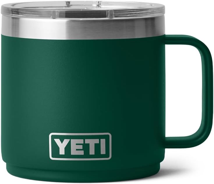 YETI Rambler 14 oz Ceramic Lined Stackable Mug, Vacuum Insulated, Stainless Steel with MagSlider Lid, Black Forest Green
