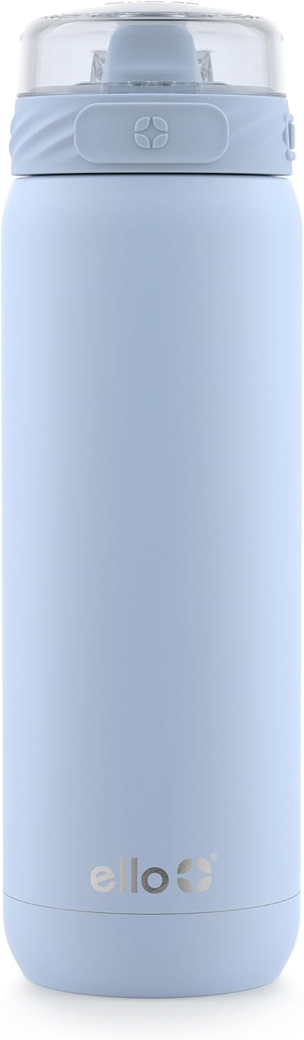 Ello Cooper 22oz Stainless Steel Water Bottle with Straw and Carry Handle, Double Walled and Vacuum Insulated Metal, Leak Proof Locking Lid with Soft Silicone Spout, Reusable, BPA Free, Lilac