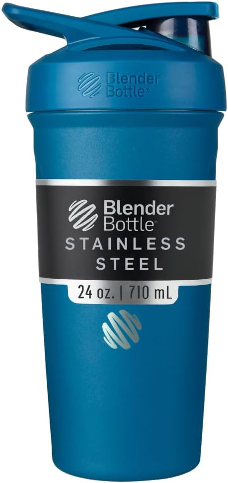 BlenderBottle Strada Shaker Cup Insulated Stainless Steel Water Bottle with Wire Whisk, 24-Ounce, Black