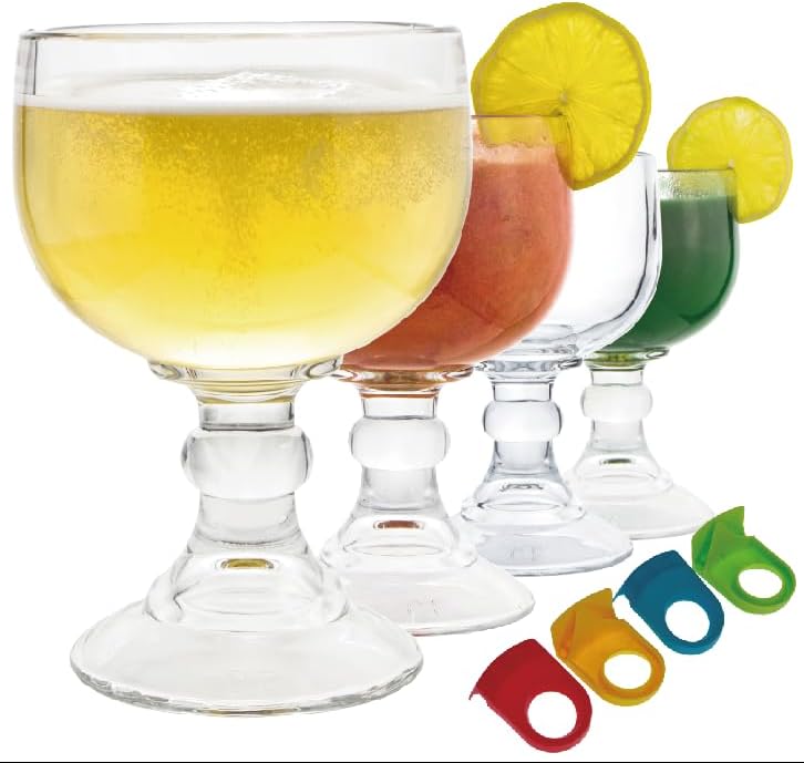 Chefcaptain Margarita Glass Schooner- 21.5 Oz Set Of 4 Extra Large Goblet Crystal Style ZERO LEAD Shrimp Cocktail, Coronaritas, Margaritas 4 PACK With Clips