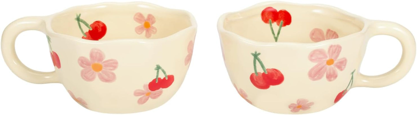 Koythin 4-Piece Ceramic Coffee Mugs, Creative Flower Mug for Office and Home, 8.5 oz/250 ml for Latte Tea Milk (Blue Flower, Orange Flower, Pink Cherry, Purple Tulip)