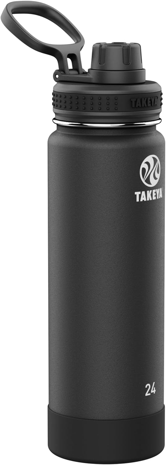 Takeya Actives Insulated Stainless Steel Water Bottle with Spout Lid, 32 Ounce, Midnight