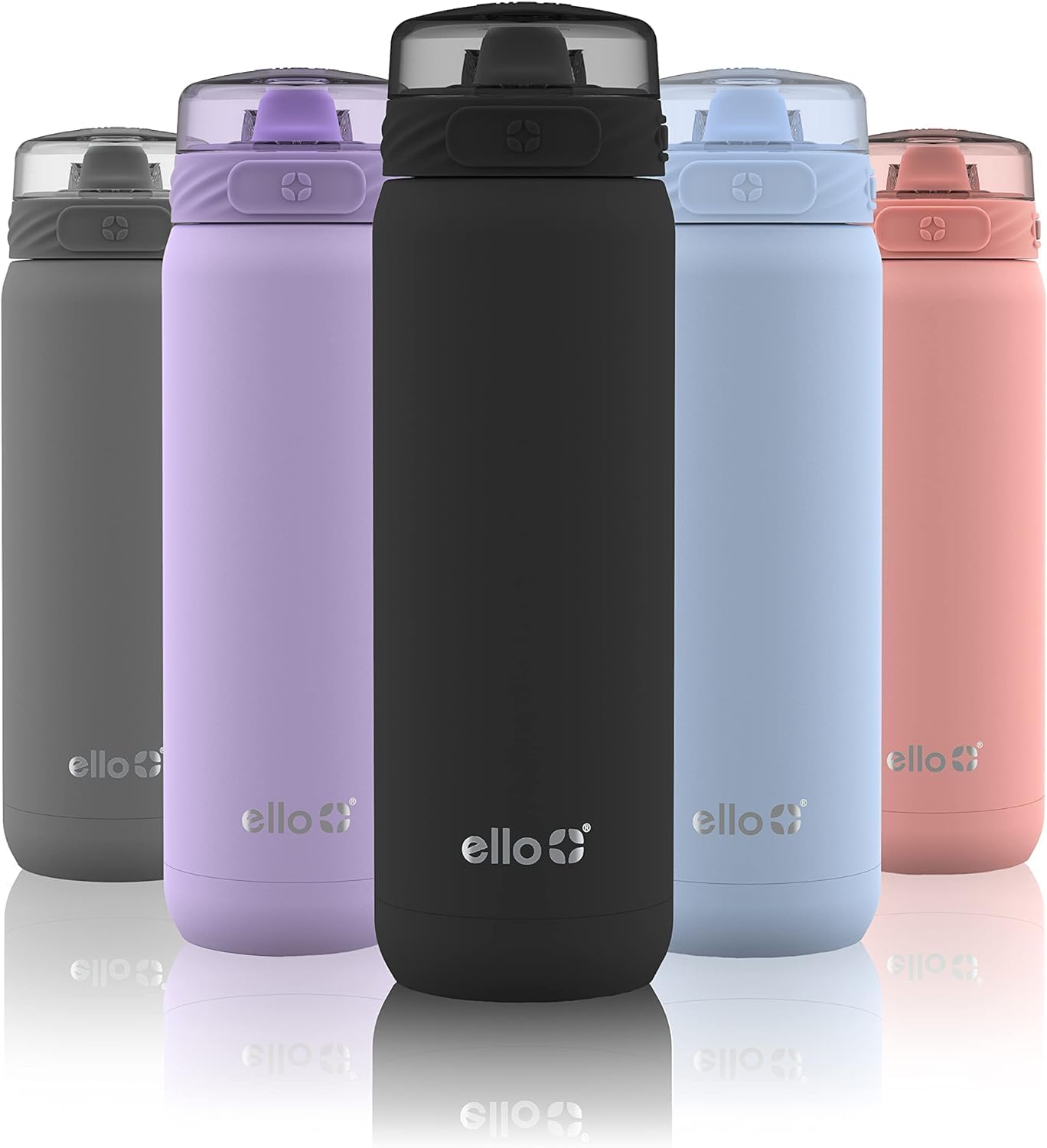 Ello Cooper 22oz Stainless Steel Water Bottle with Straw and Carry Handle, Double Walled and Vacuum Insulated Metal, Leak Proof Locking Lid with Soft Silicone Spout, Reusable, BPA Free, Lilac