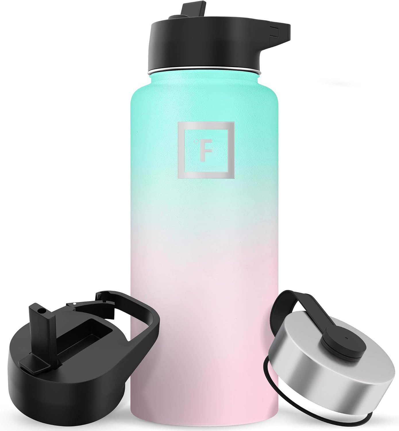 IRON °FLASK Camping & Hiking Hydration Flask with 3 Lids - Stainless Steel, Double Walled & Vacuum Insulated Water Bottle - Leak Proof & BPA Free 32 Oz