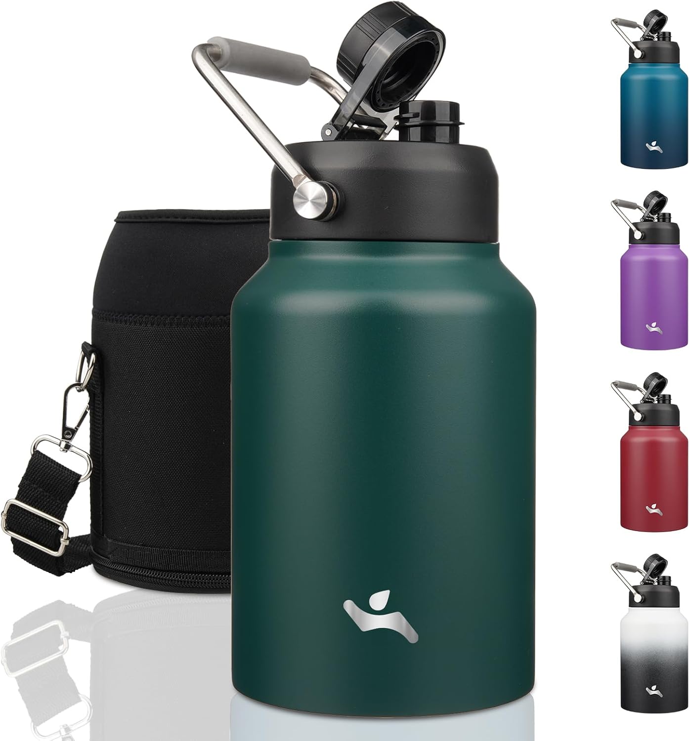 Half Gallon Jug with Handle,64 oz Insulated Water Bottle with Carrying Pouch,Double Wall Vacuum Stainless Steel Metal Bottle,Day Night