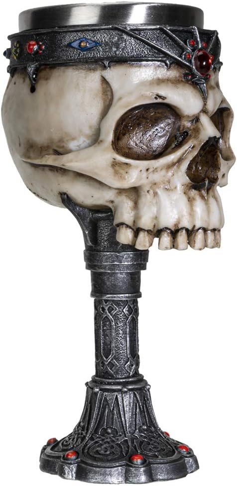 SUMMIT COLLECTION Crowned Gothic Ossuary Skull Wine Goblet Removable Stainless Steel Insert Stemware Sacrificial Ceremonial Skull Wine Chalice Goblet 7 Fl Oz Drinkware Halloween Decor