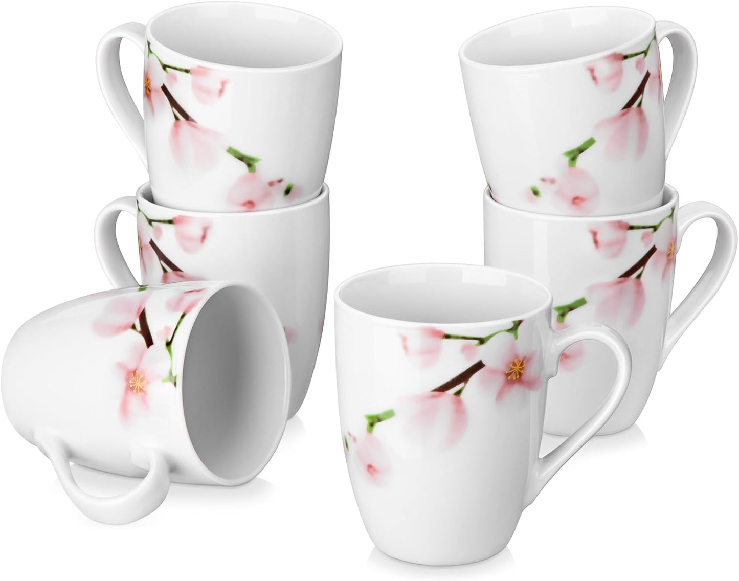 VEWEET Coffee Mugs Set of 6, 16 OZ Large Coffee Cups Set, White Mug Sets Ceramic Mugs Set with Big Handle, Microwave Dishwasher Safe, Series Fiona