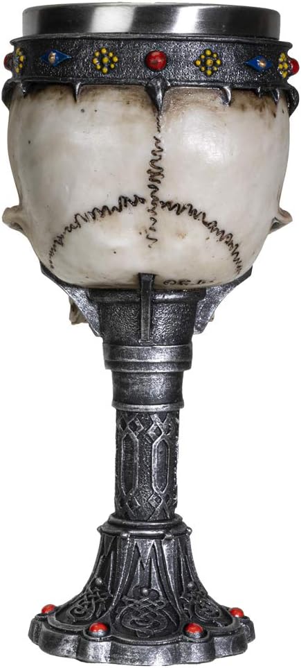 SUMMIT COLLECTION Crowned Gothic Ossuary Skull Wine Goblet Removable Stainless Steel Insert Stemware Sacrificial Ceremonial Skull Wine Chalice Goblet 7 Fl Oz Drinkware Halloween Decor
