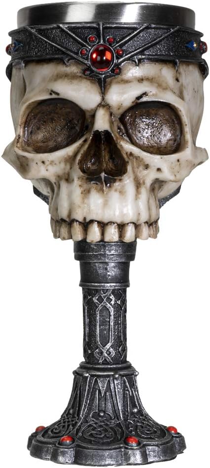 SUMMIT COLLECTION Crowned Gothic Ossuary Skull Wine Goblet Removable Stainless Steel Insert Stemware Sacrificial Ceremonial Skull Wine Chalice Goblet 7 Fl Oz Drinkware Halloween Decor
