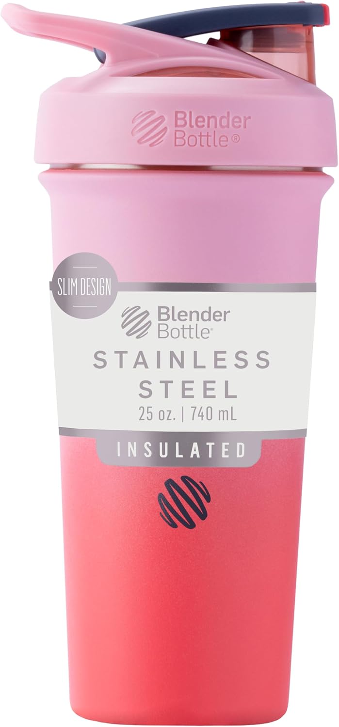 BlenderBottle Strada Shaker Cup Insulated Stainless Steel Water Bottle with Wire Whisk, 24-Ounce, Black