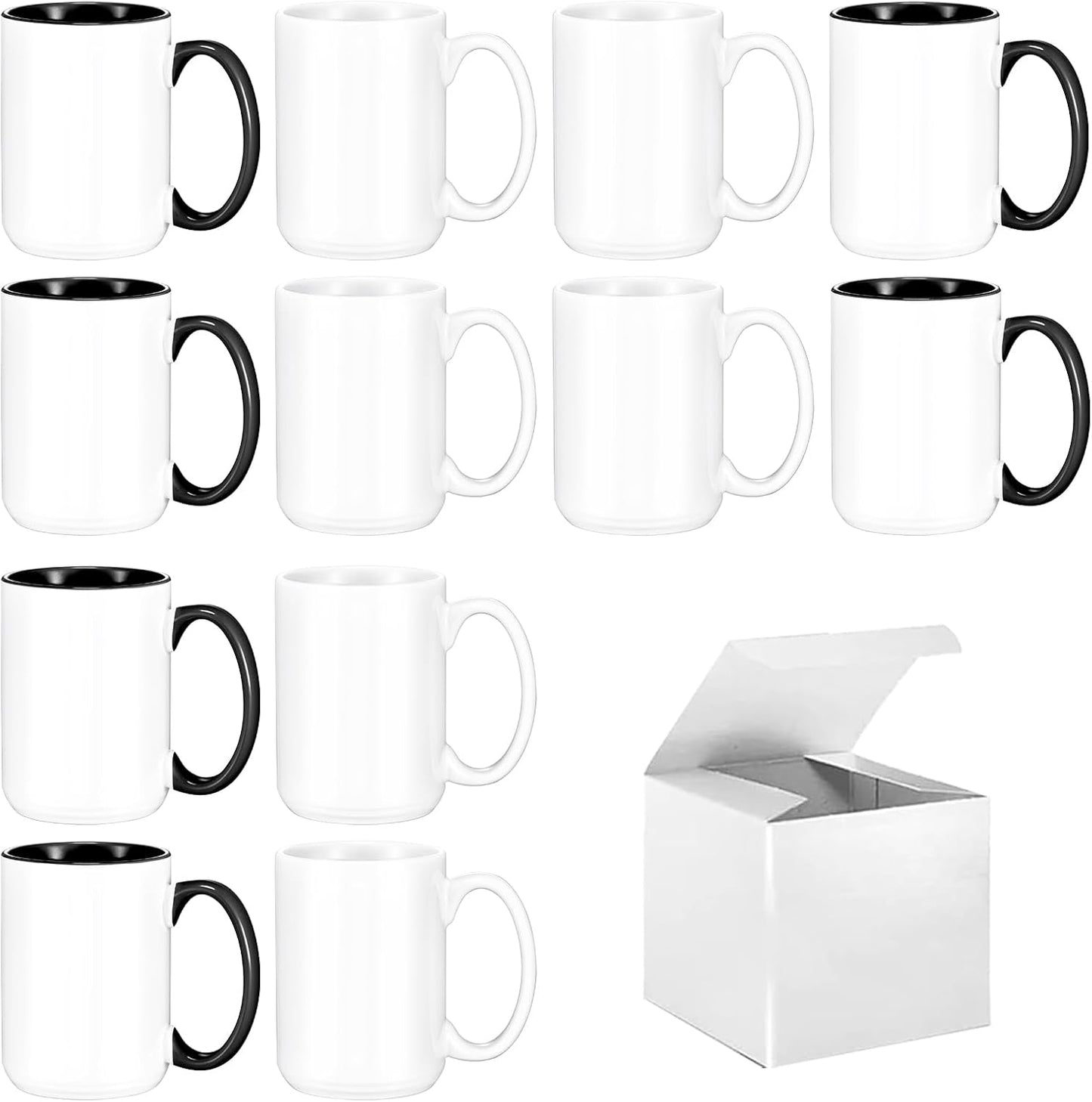 TANGLONG Sublimation Mugs 15 oz, Sublimation Blanks, Bulk Coffee Mugs,White Cups for Coffee,Latte, Soup, Milk, Hot Cocoa Set of 12