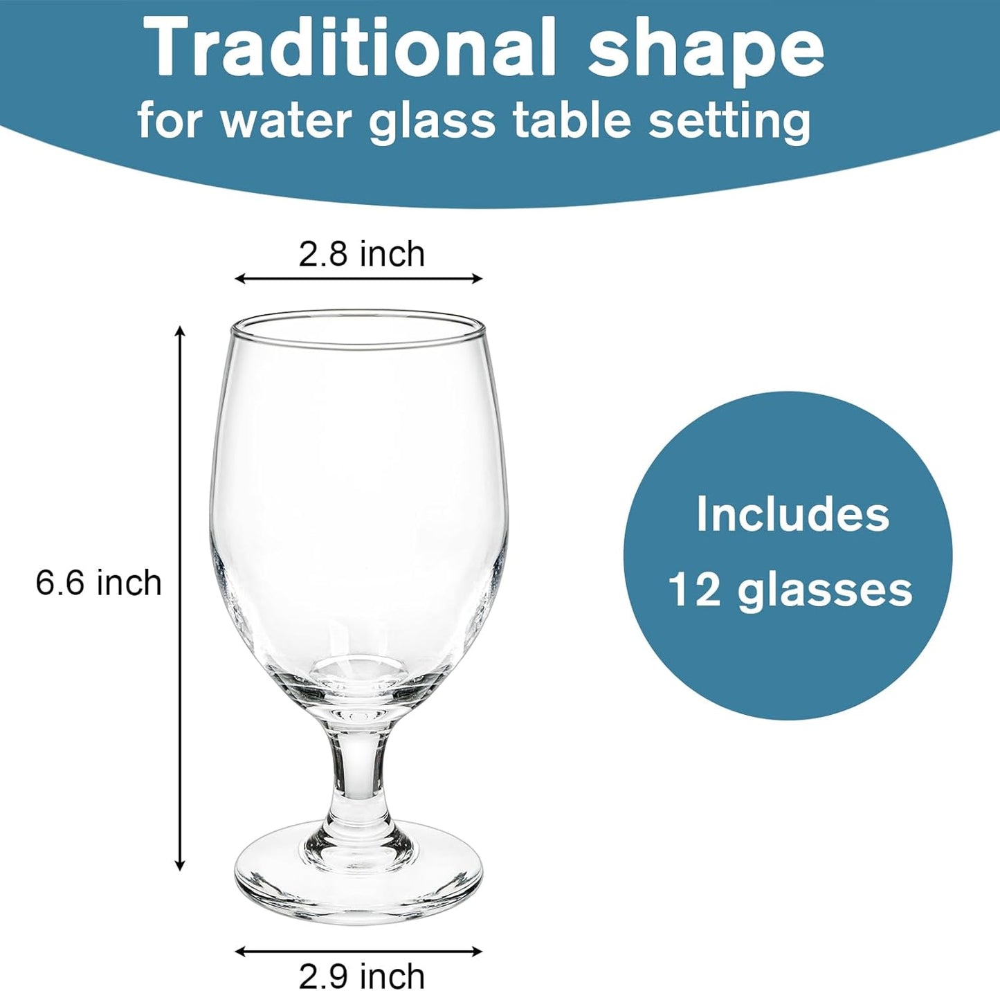 Bekith 12 Pack Goblet Party Glasses, 13-Ounce Classic Beverage Glass Juice Glasses, Clear