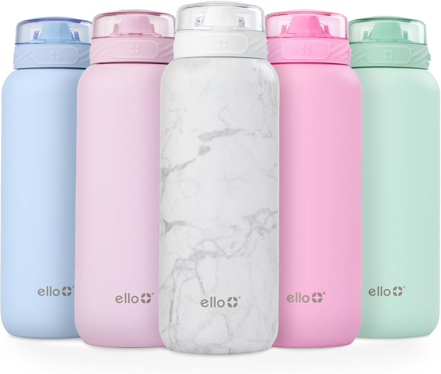 Ello Cooper 22oz Stainless Steel Water Bottle with Straw and Carry Handle, Double Walled and Vacuum Insulated Metal, Leak Proof Locking Lid with Soft Silicone Spout, Reusable, BPA Free, Lilac