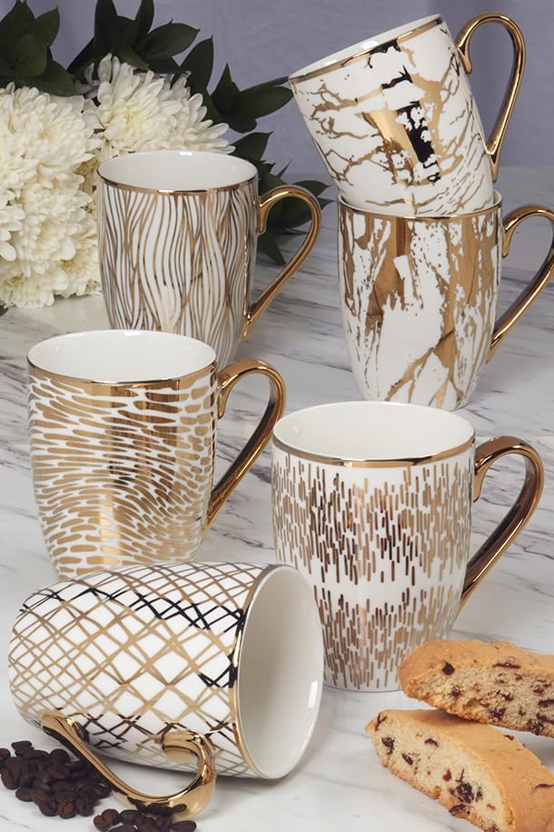 Certified International 26540SET6 Matrix 16 oz. Gold Plated Mugs, Set of 6, 5" x 3.25" x 4.5", Multicolored (1)