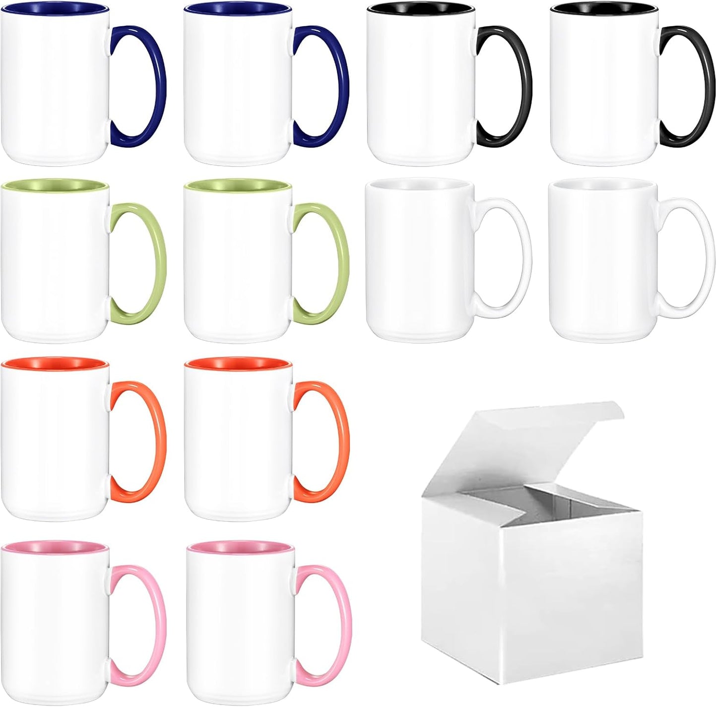 TANGLONG Sublimation Mugs 15 oz, Sublimation Blanks, Bulk Coffee Mugs,White Cups for Coffee,Latte, Soup, Milk, Hot Cocoa Set of 12