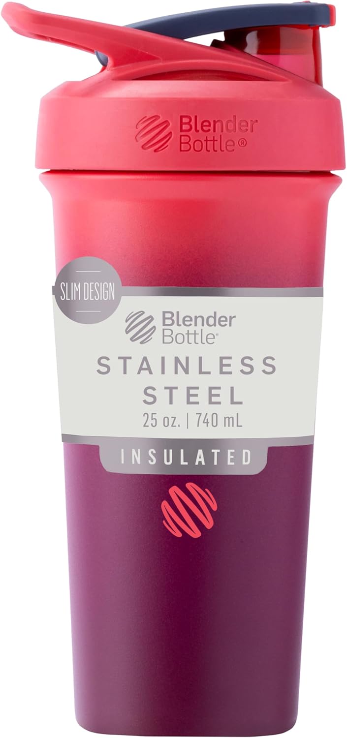 BlenderBottle Strada Shaker Cup Insulated Stainless Steel Water Bottle with Wire Whisk, 24-Ounce, Black