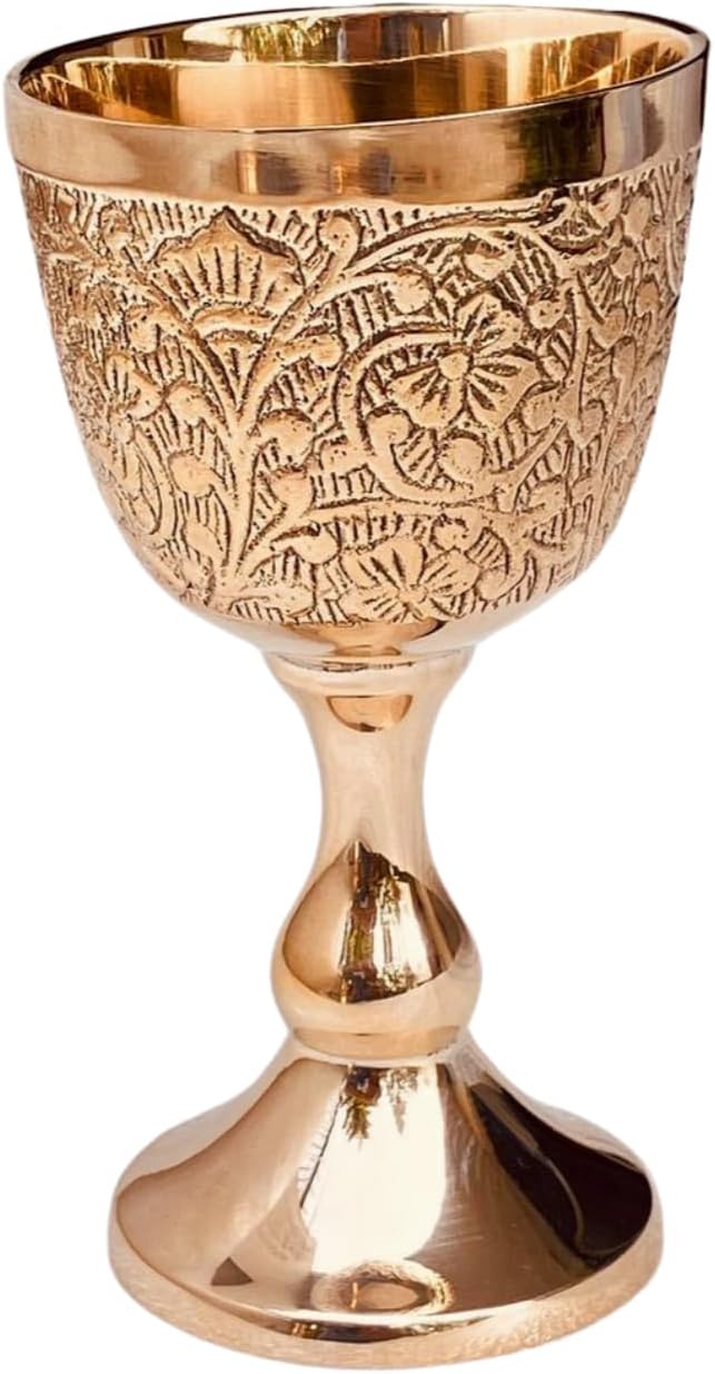 ALADEAN Vintage Chalice Medieval Goblet | 1x Solid Brass 6" Royal Wine Glass Cups 7oz - Renaissance Gifts Wedding Anniversary Novelty Ceremonial Drinkware Pack of 1pc (Roman Chalice)