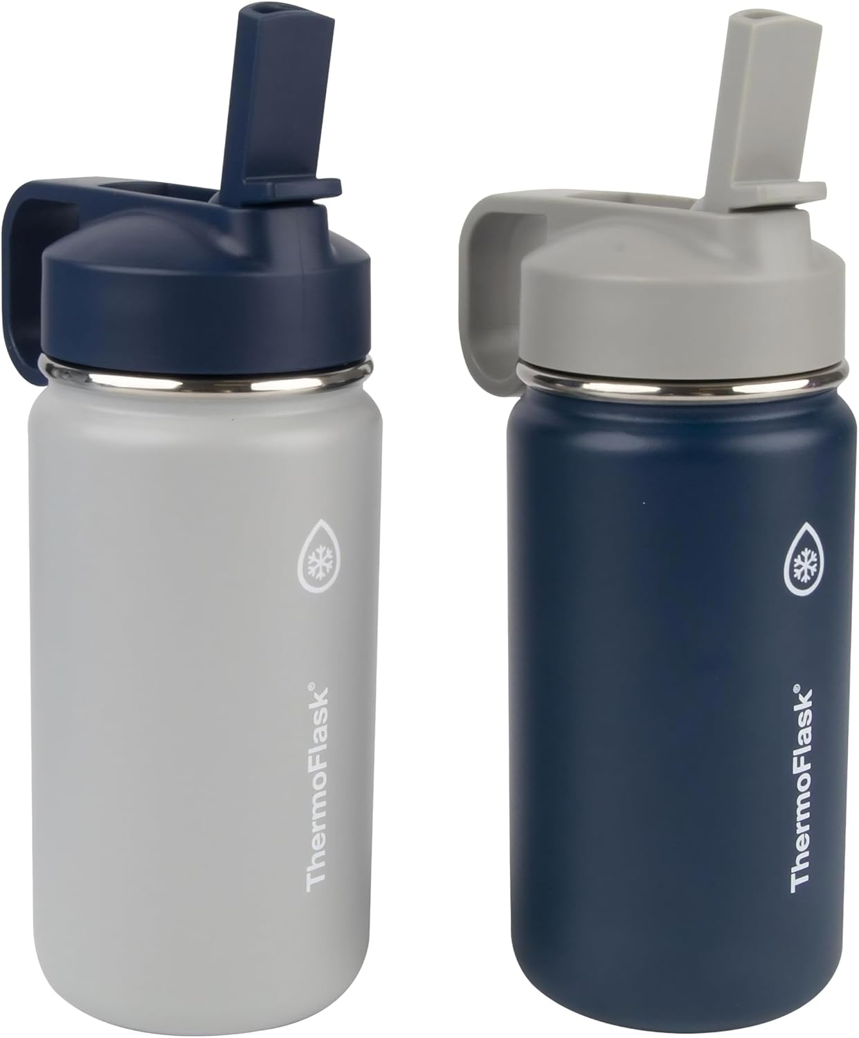 ThermoFlask Kids Bottle with Straw Lid - Durable & Dishwasher-Safe Water Bottles & Lids - Leak-Proof Bottle Lid Design - Reusable Water Bottles for Everyday Use - 16 oz, Red/Blue (2 Pack)