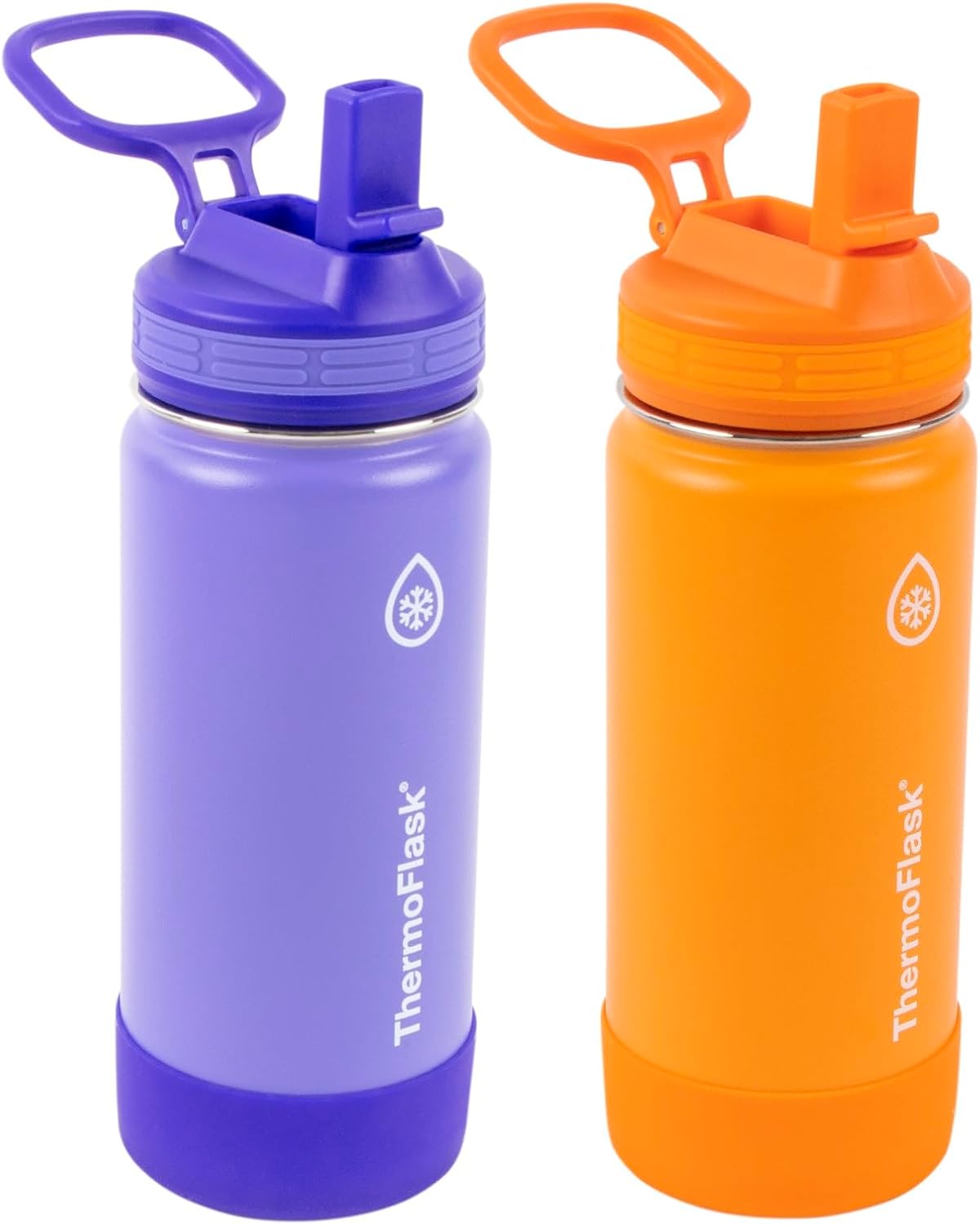 ThermoFlask Kids Bottle with Straw Lid - Durable & Dishwasher-Safe Water Bottles & Lids - Leak-Proof Bottle Lid Design - Reusable Water Bottles for Everyday Use - 16 oz, Red/Blue (2 Pack)