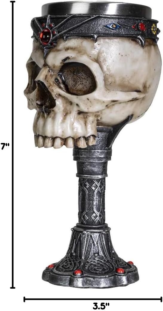 SUMMIT COLLECTION Crowned Gothic Ossuary Skull Wine Goblet Removable Stainless Steel Insert Stemware Sacrificial Ceremonial Skull Wine Chalice Goblet 7 Fl Oz Drinkware Halloween Decor