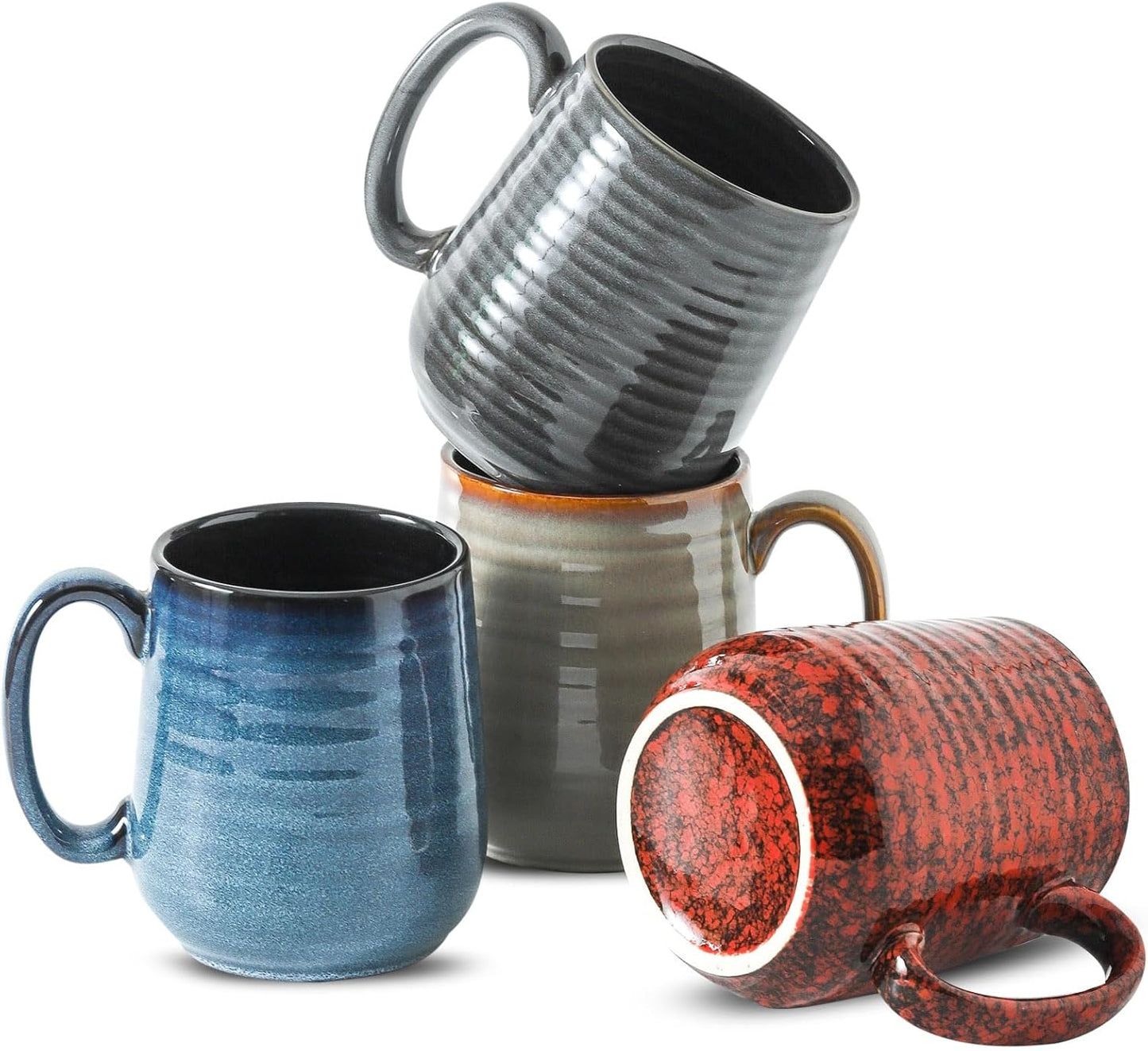 Hasense Coffee Mugs Set of 6, 12 Ounce Coffee Cups Set with Handle, Ceramic Tea Mugs for Kitchen, Blue Latte Mugs for Coffee,Cocoa, Tea, Stylish Mug Gift, Dishwasher and Microwave Safe