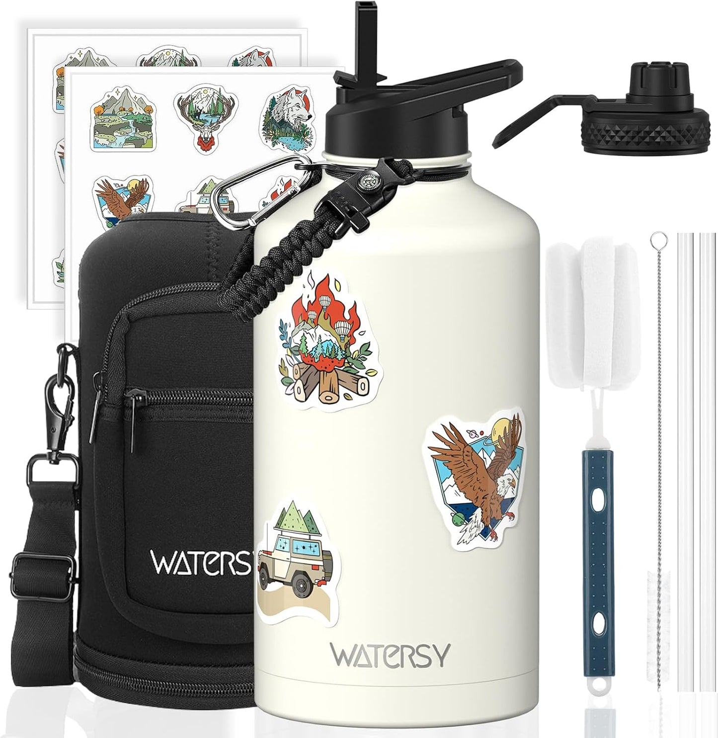 87oz Insulated Water Bottle (Cold for 48 Hrs),BPA Free&Leak Proof,1.5 Gallon Stainless Steel Water Flask,Water Jug with Straw Spout Lids for Gym,Hiking,Camping,Stainless