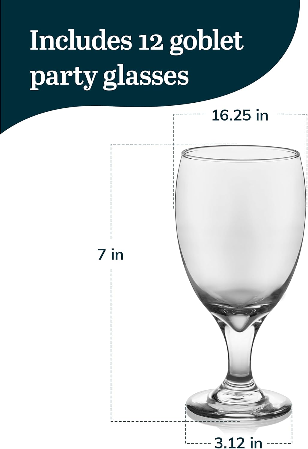 Libbey Classic Glass Goblets Set Of 12, Dishwasher Safe 16.25 Oz Drinking Goblets for Tea, Sangria and More, Ideal Stemmed Water Glasses for Parties