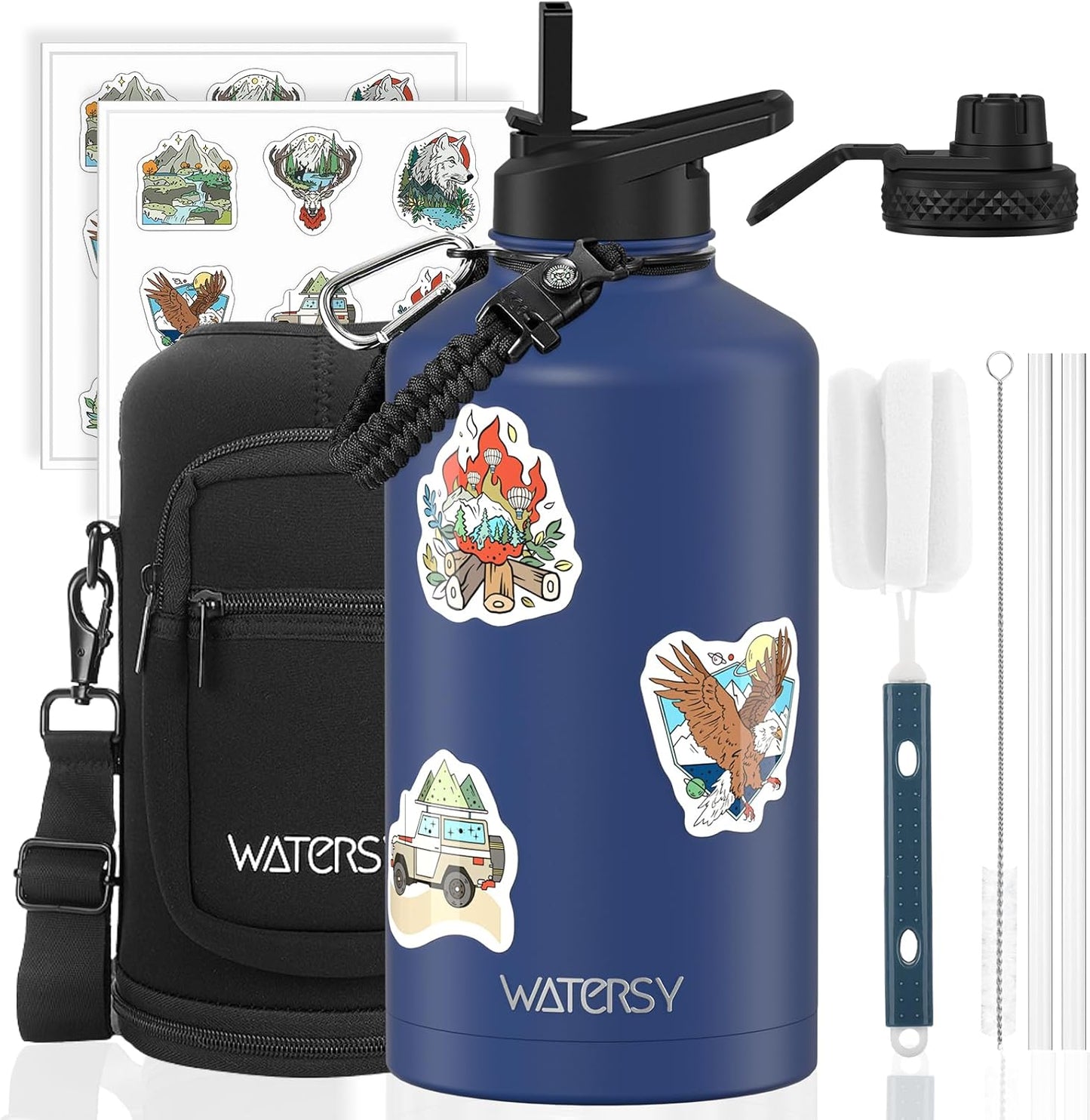87oz Insulated Water Bottle (Cold for 48 Hrs),BPA Free&Leak Proof,1.5 Gallon Stainless Steel Water Flask,Water Jug with Straw Spout Lids for Gym,Hiking,Camping,Stainless