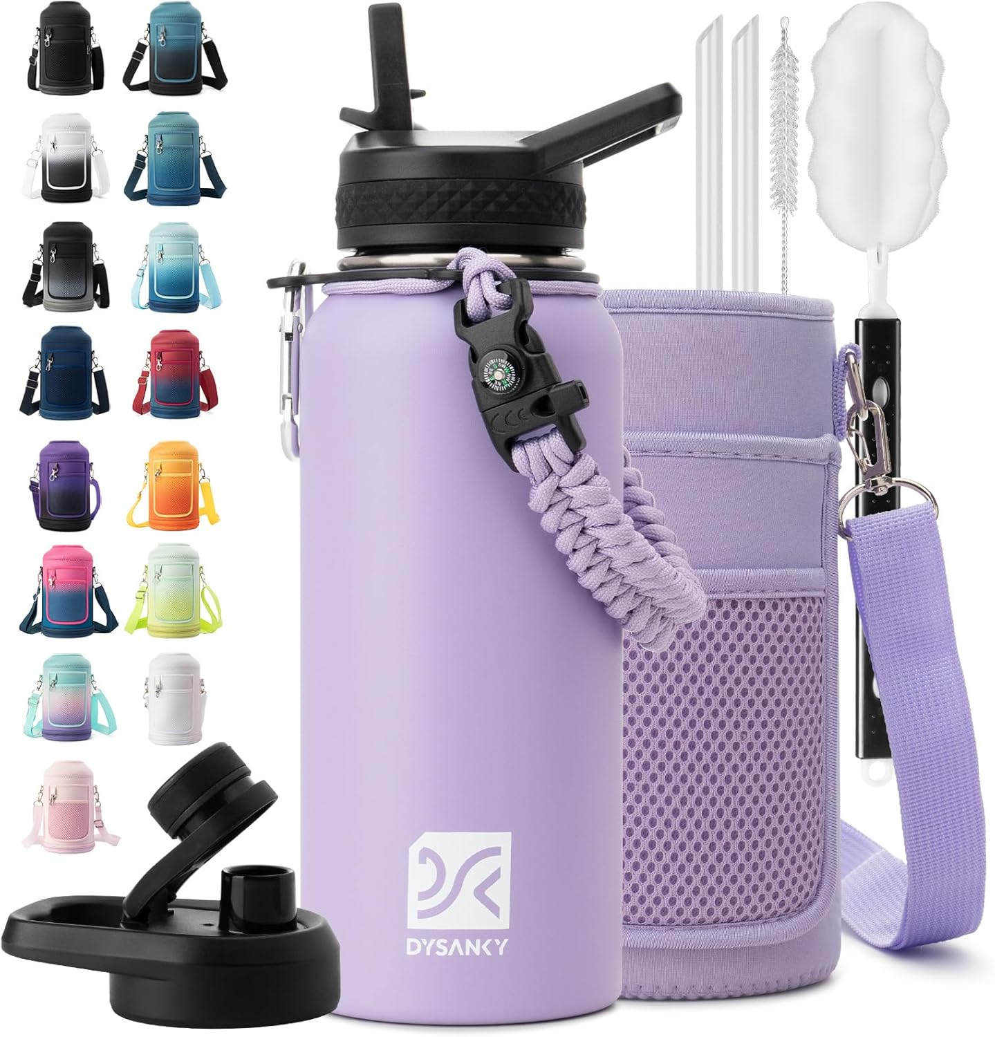 Insulated Water Bottle | Thickened Stainless Steel Vacuum Metal | Portable Sports Half Gallon Large Water Jug for Gym and Hiking with Straw, Carrier Bag, Handle Strap | BPA-Free 64 oz