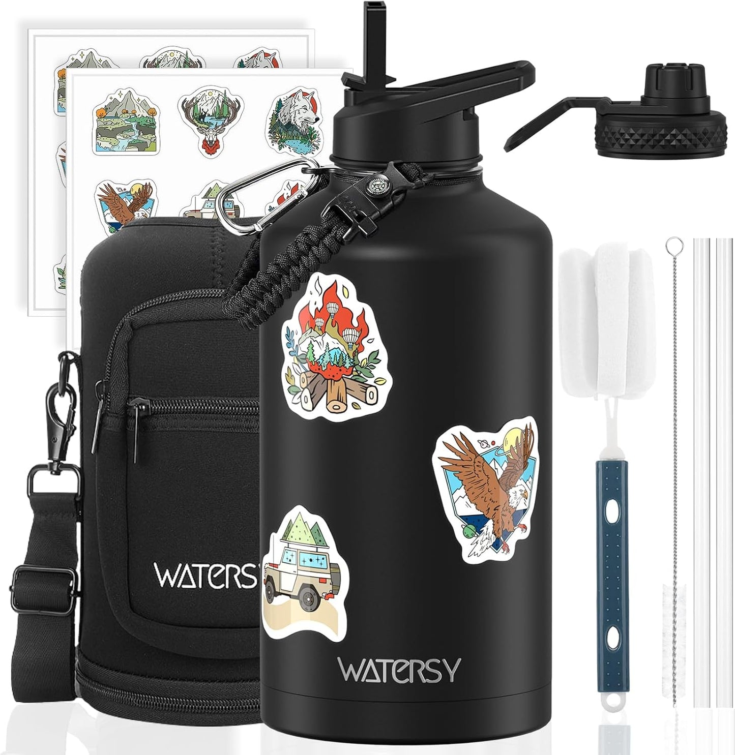 87oz Insulated Water Bottle (Cold for 48 Hrs),BPA Free&Leak Proof,1.5 Gallon Stainless Steel Water Flask,Water Jug with Straw Spout Lids for Gym,Hiking,Camping,Stainless