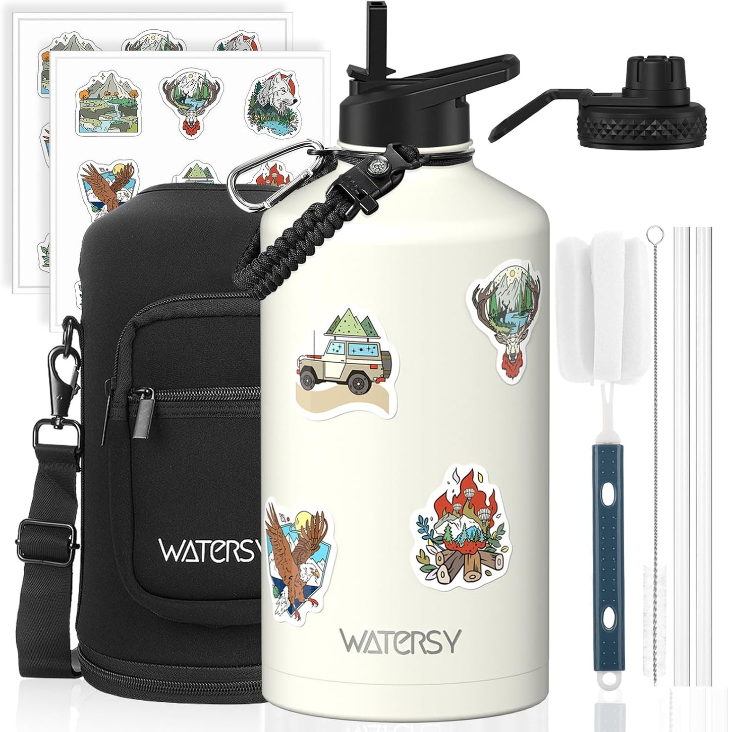 87oz Insulated Water Bottle (Cold for 48 Hrs),BPA Free&Leak Proof,1.5 Gallon Stainless Steel Water Flask,Water Jug with Straw Spout Lids for Gym,Hiking,Camping,Stainless