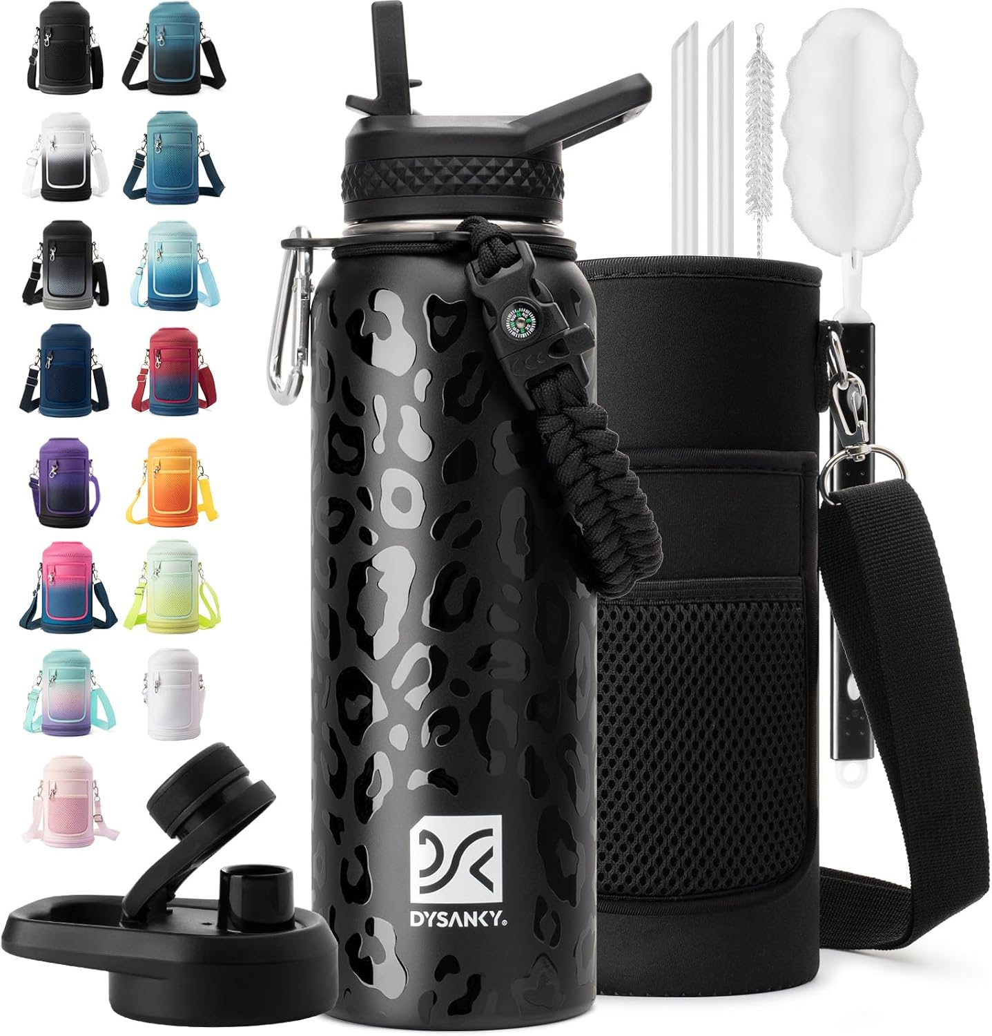 Insulated Water Bottle | Thickened Stainless Steel Vacuum Metal | Portable Sports Half Gallon Large Water Jug for Gym and Hiking with Straw, Carrier Bag, Handle Strap | BPA-Free 64 oz