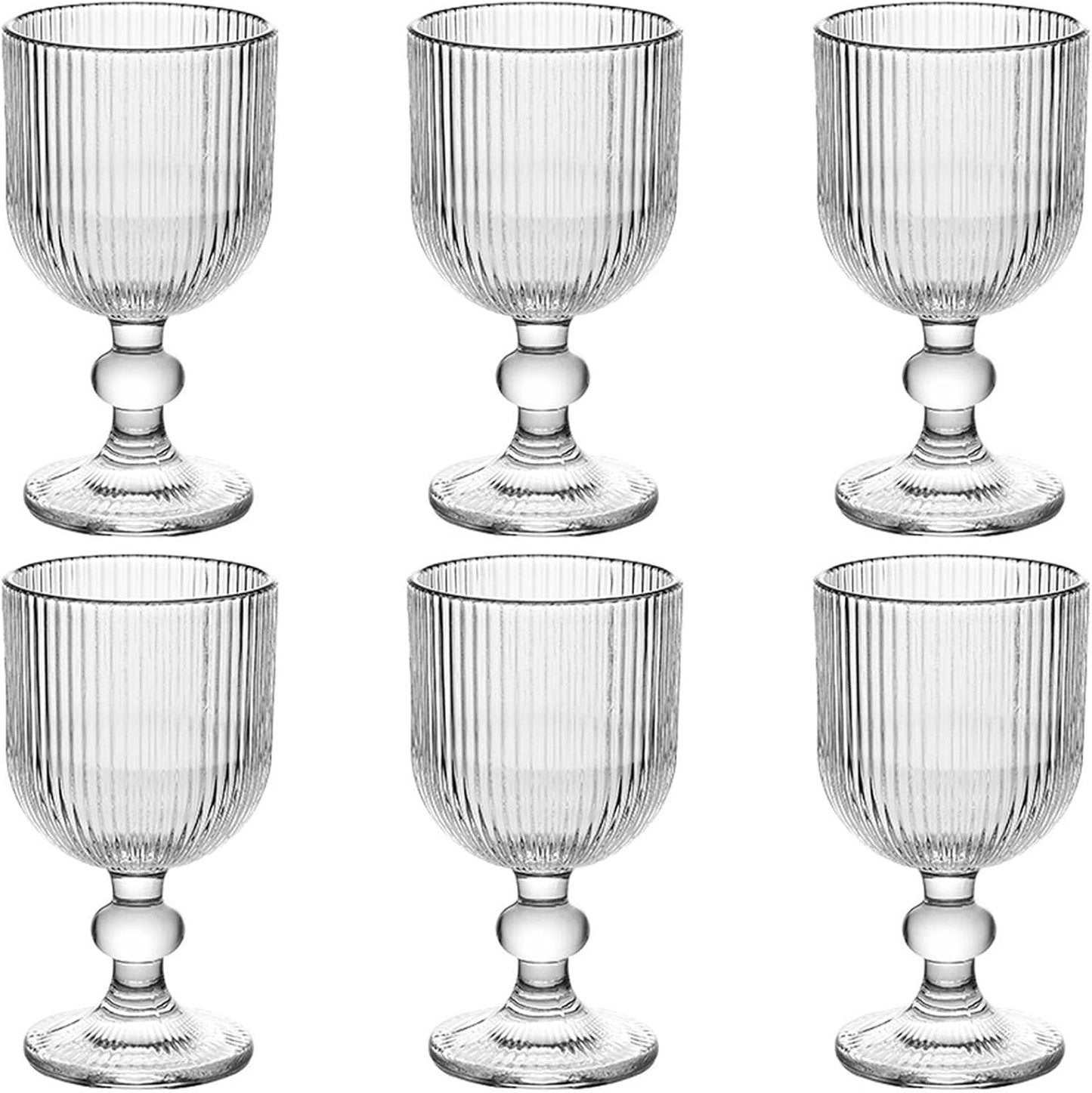 Vintage Glassware Water Goblets Drinking Clear Wine Glasses set of 6 Embossed Drinkware Stemware 13 oz for Wedding Party Bar Christmas