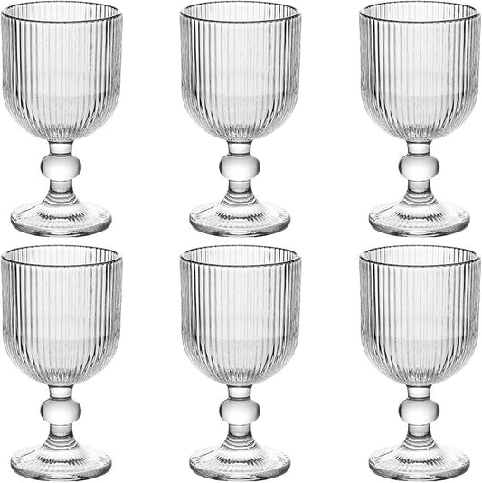Vintage Glassware Water Goblets Drinking Clear Wine Glasses set of 6 Embossed Drinkware Stemware 13 oz for Wedding Party Bar Christmas