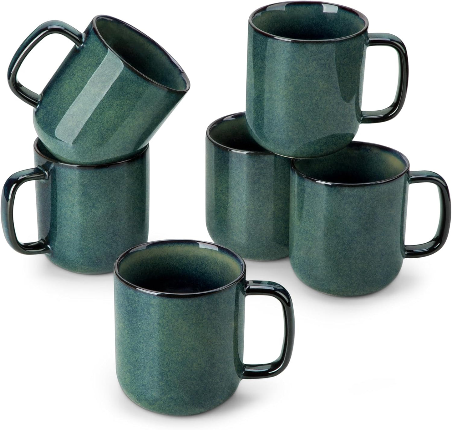 vancasso STARRY Coffee Mugs Set, 12 oz Ceramic Coffee Cups for Latte Hot Tea Cappuccino Cocoa Milk Stoneware Cups Set of 6, Dishwasher & Microwave Safe, Green