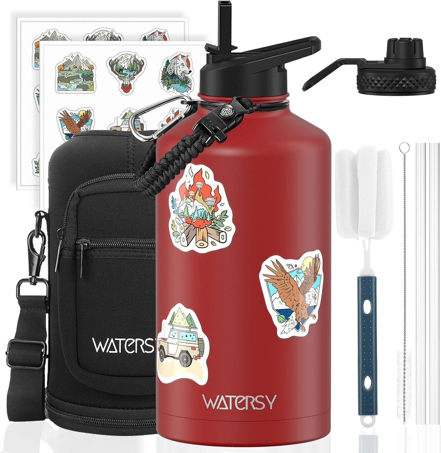 87oz Insulated Water Bottle (Cold for 48 Hrs),BPA Free&Leak Proof,1.5 Gallon Stainless Steel Water Flask,Water Jug with Straw Spout Lids for Gym,Hiking,Camping,Stainless