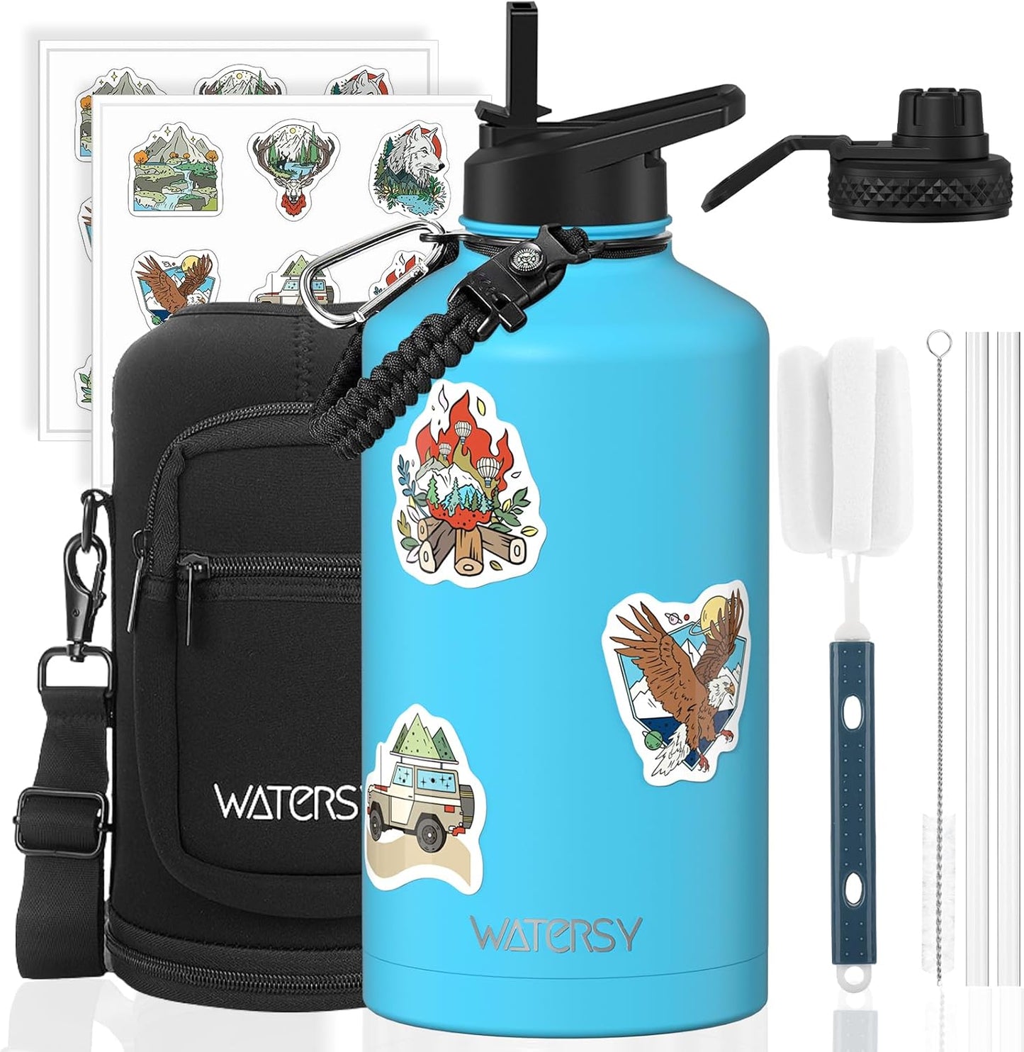 87oz Insulated Water Bottle (Cold for 48 Hrs),BPA Free&Leak Proof,1.5 Gallon Stainless Steel Water Flask,Water Jug with Straw Spout Lids for Gym,Hiking,Camping,Stainless