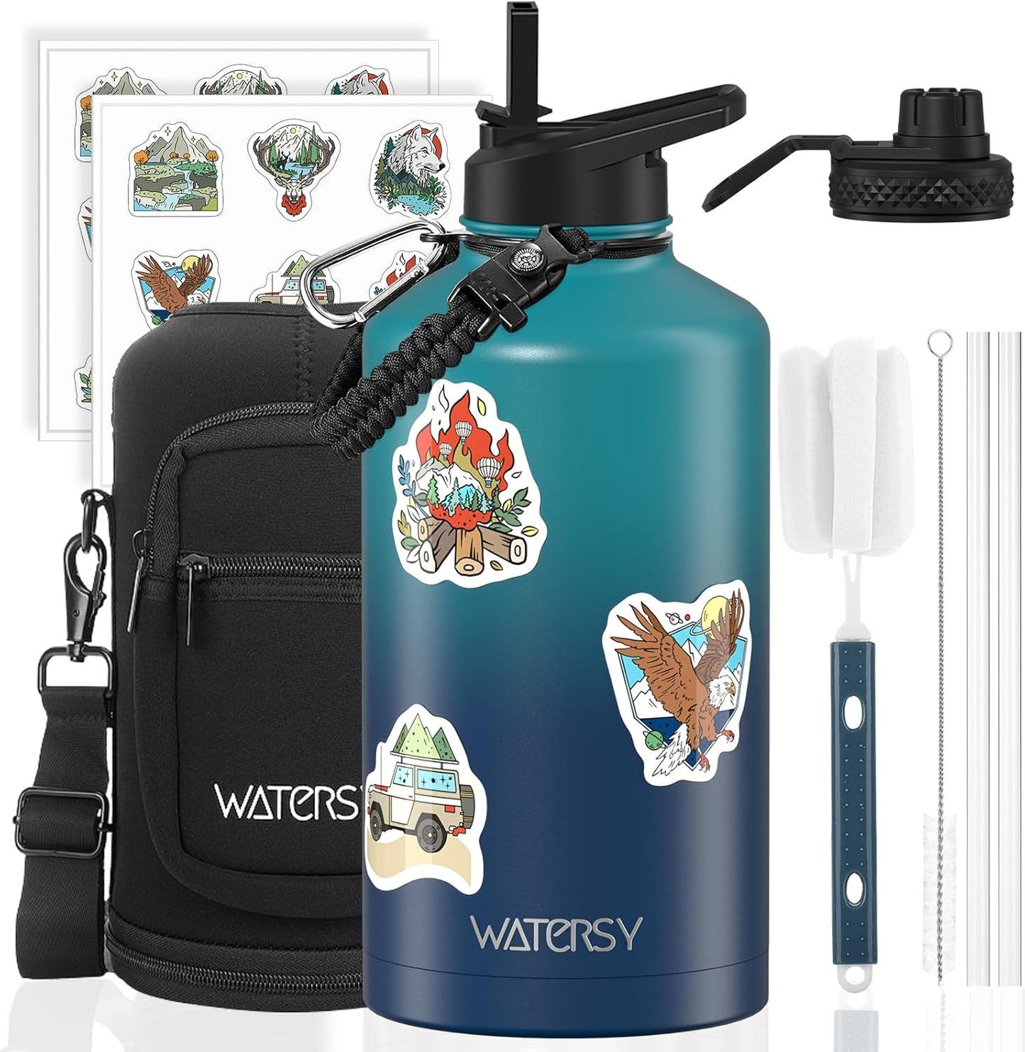 87oz Insulated Water Bottle (Cold for 48 Hrs),BPA Free&Leak Proof,1.5 Gallon Stainless Steel Water Flask,Water Jug with Straw Spout Lids for Gym,Hiking,Camping,Stainless