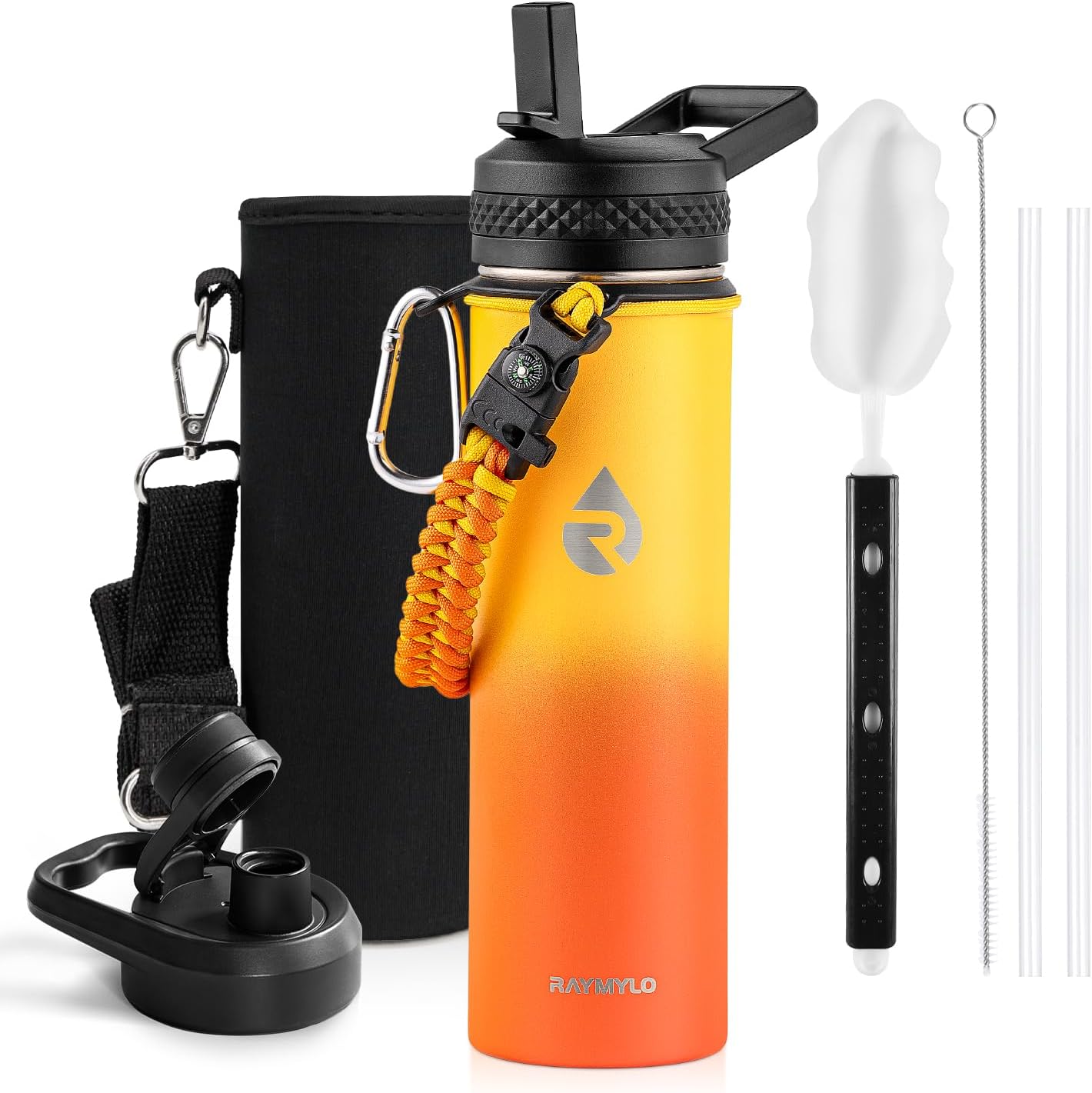 Insulated Water Bottle 40 oz, Triple Wall Vacuum Stainless Steel (Cold for 48 Hrs), Leak Proof & Non-BPA, Modern Water Flask Jug with Paracord Handle & Straw Spout Lids, Indigo/Black