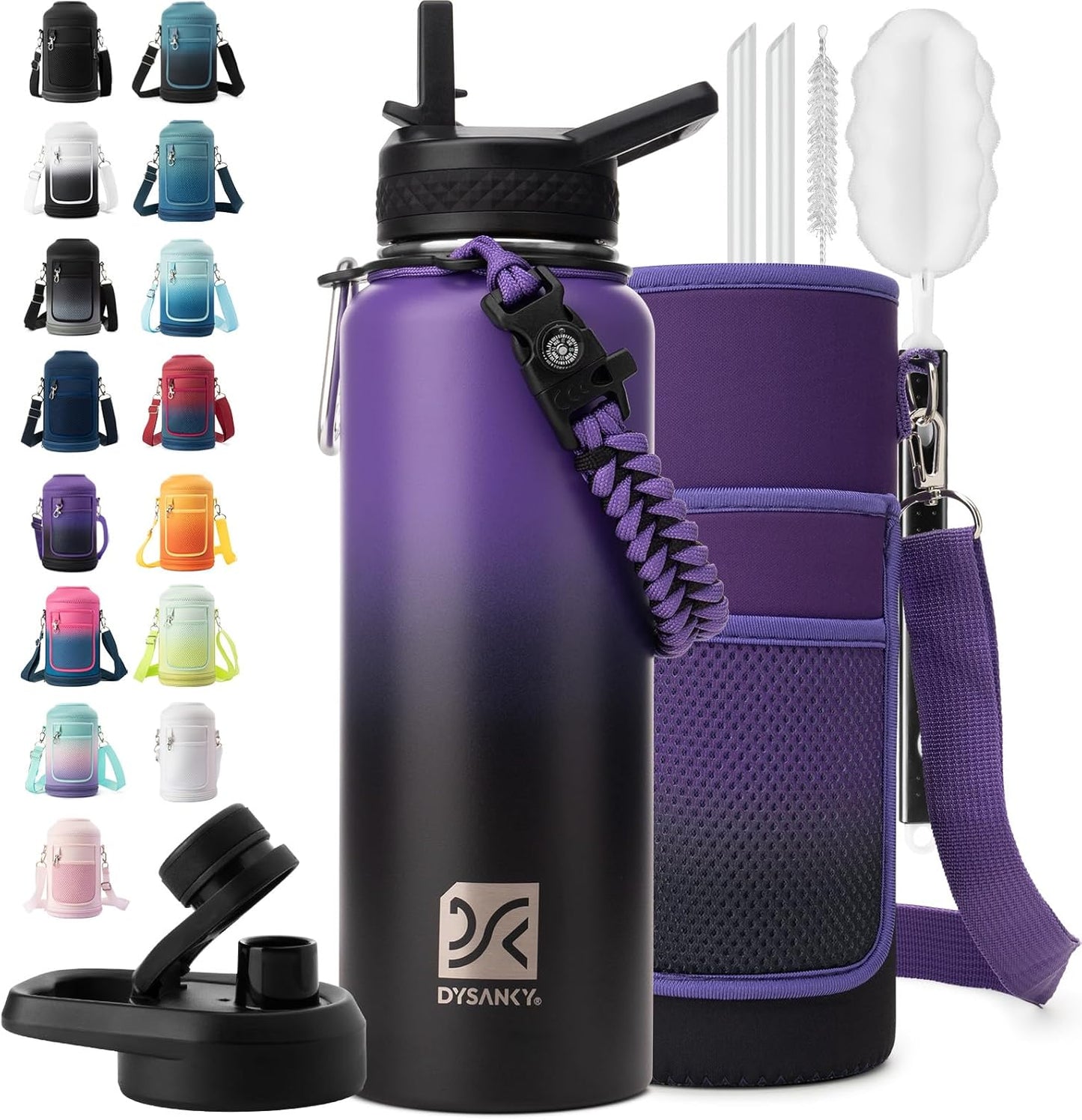 Insulated Water Bottle | Thickened Stainless Steel Vacuum Metal | Portable Sports Half Gallon Large Water Jug for Gym and Hiking with Straw, Carrier Bag, Handle Strap | BPA-Free 64 oz