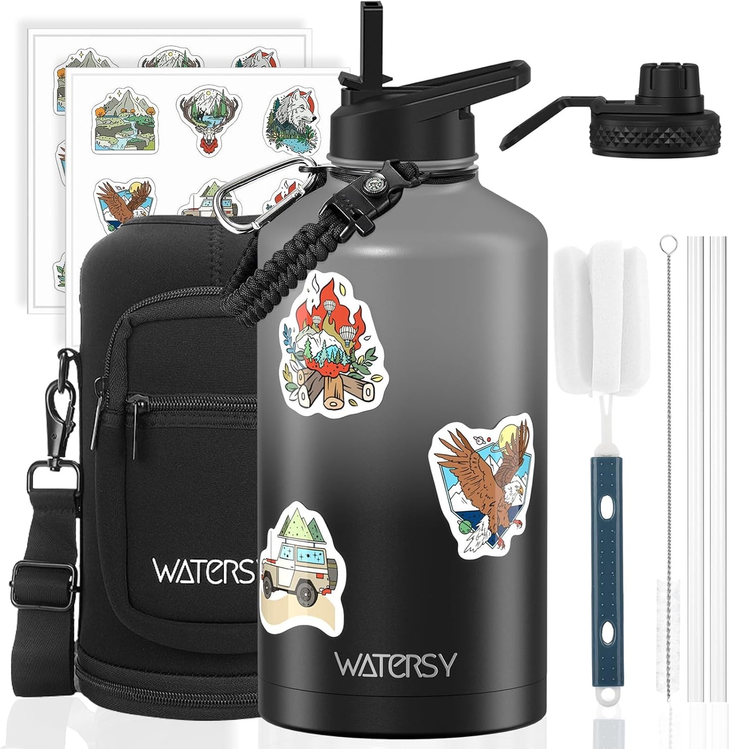 87oz Insulated Water Bottle (Cold for 48 Hrs),BPA Free&Leak Proof,1.5 Gallon Stainless Steel Water Flask,Water Jug with Straw Spout Lids for Gym,Hiking,Camping,Stainless